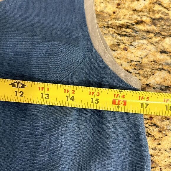 AB NAHLIK Linen Blue Sleeveless Round Neck Contrast Trim Shift Mini Dress Size S - Picture 6 of 7